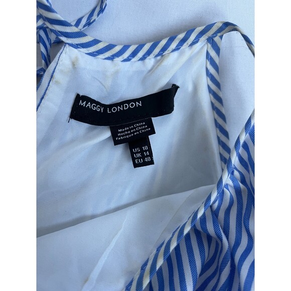 Maggy London Embroidered Striped Dress Size 10 Cold Shoulder Nautical Boho Cute - Picture 7 of 10